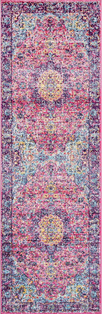 Nuloom Verona Fuchsia/Yellow, 2'8" x 8', Vintage Medallion, Soft and Cozy, High Traffic, Stain Resistant, Easy Clean, Durable Runner for Bedroom, Living Room, Dining Space, Den, Foyer, Entryway