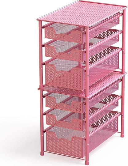Simple Houseware Stackable 3 Tier Sliding Basket Organizer Drawer, Pink