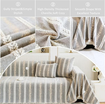Couch Cover for Dogs Washable Sofa Cover, Sectional Couch Covers, Sofa Covers for 2 Cushion Couch, Non Slip Stripe Sofa Slipcovers Furniture Protector, Couch Protector from Cat Claws, Light,75''x118''