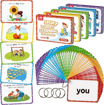 Coogam Sight Words Educational Flashcards - 220 Dolch Sightwords Game with Pictures & Sentences,Literacy Learning Reading Cards Toy for Kindergarten,Home School Kids 3 4 5 Years Old