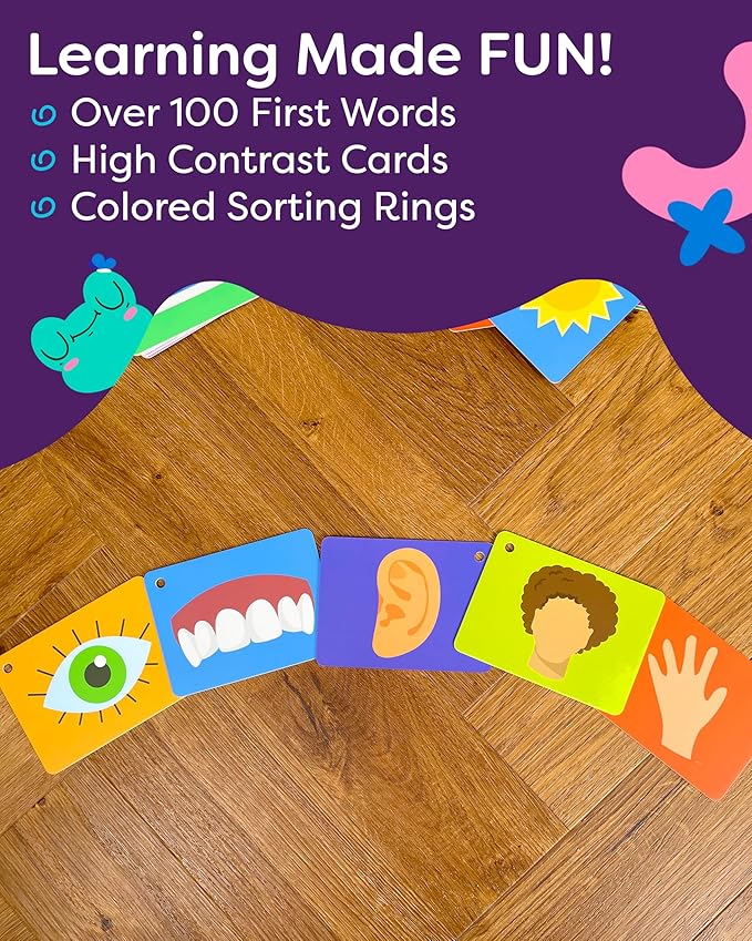 100 First Words Flash Cards – High Contrast Picture Flashcards – Educational Learning for Speech and Early Vocabulary Featuring Animals, Food, Transport, Family, Clothes and More