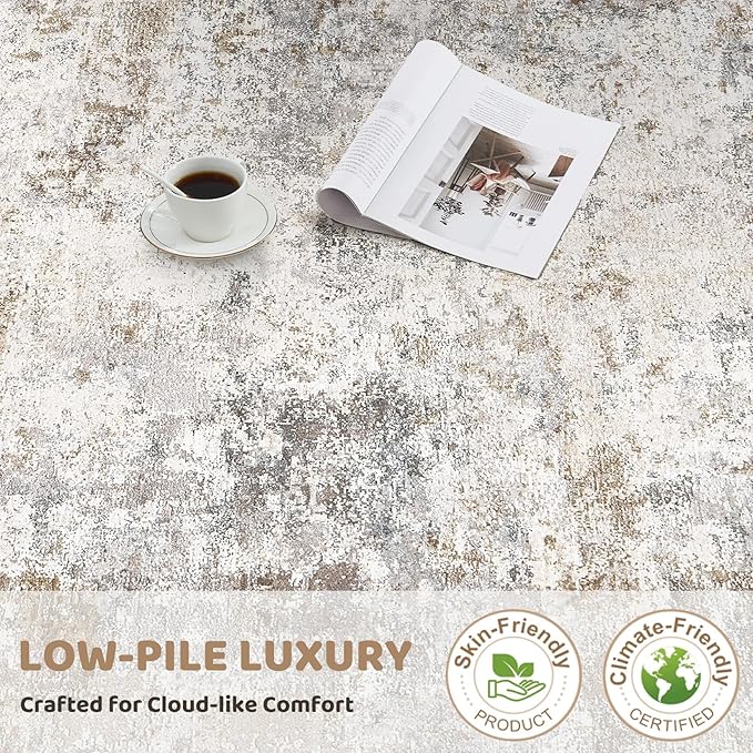 3X16 Washable Runner Rug for Hallway: Soft Neutral Modern Abstract Area Rug - Non-Slip Low Pile Long Throw Indoor Carpet for Kitchen Entryway Kitchen Bedroom Laundry - Brown Grey