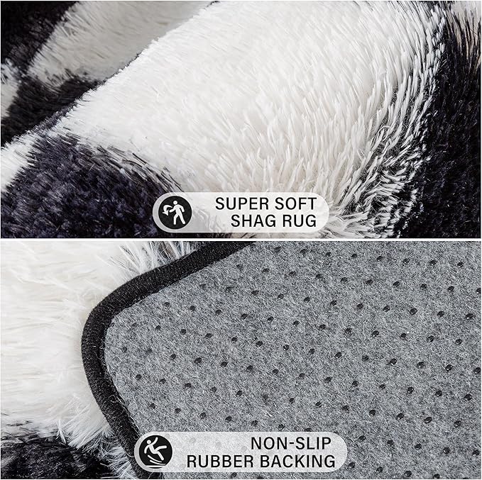 Checkered Rug 6x9 for Living Room, Black and White Modern Shag Rugs Super Soft Washable Indoor Office Fuzzy Carpet Non-Slip Fluffy Rugs for Bedroom Home Aesthetic Decor