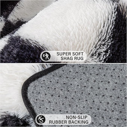 Checkered Rug 6x9 for Living Room, Black and White Modern Shag Rugs Super Soft Washable Indoor Office Fuzzy Carpet Non-Slip Fluffy Rugs for Bedroom Home Aesthetic Decor