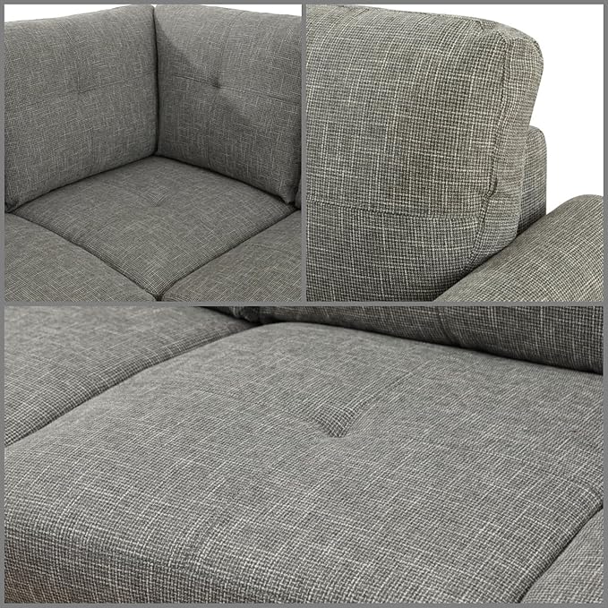 L Shaped Sectional Couches, Lounge Modular Sectional Sofa for Living Room Bedroom Furniture, Comfortable 4 Seat Couch with Ottoman Storage & Chaise, Grey