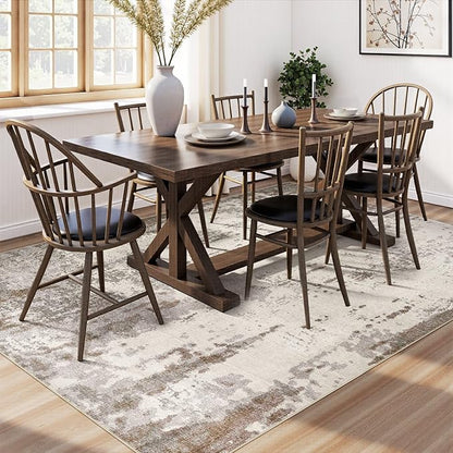 8x10 Area Rug Living Room Rugs - Washable Neutral Modern Abstract Soft Thin Rug Indoor Floor No Slip Rug Carpet for Bedroom Under Dining Table Home Office Decor - Brown/Grey/Beige