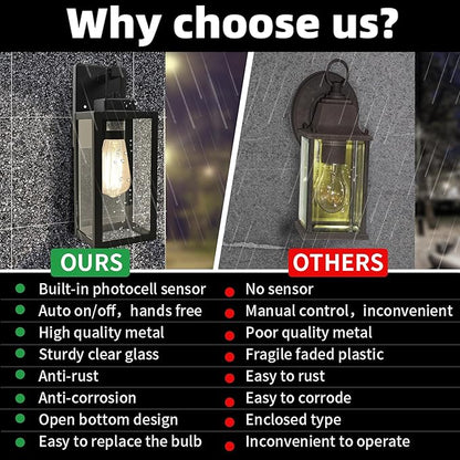 12 Inch Outdoor Wall Lights Dusk to Dawn,Exterior Sconce Lights with Sensor Photocell Black Wall Lantern for Porch Patio Garage Dusk to Dawn Outdoor Lighting