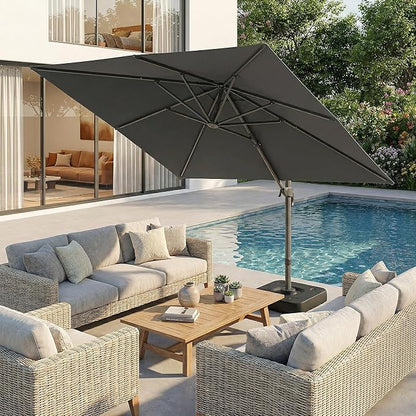 Hoteel 10ft Patio Umbrella Heavy Duty Aluminum Windproof & Shade Provision Outdoor Cantilever Double Top Offset Large Umbrella Height Adjustable with 360°Rotation for Patio Pool Deck Gazebo, Gray