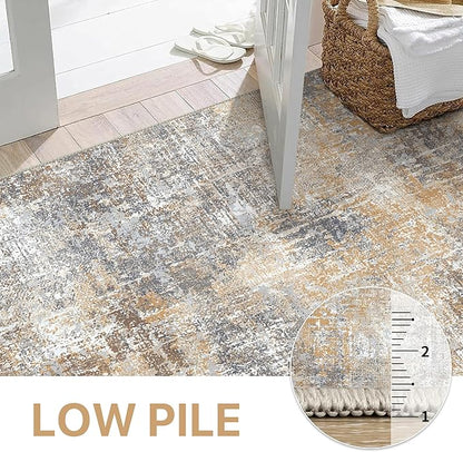 Area Rugs 8x10 for Living Room Bedroom, Modern Abstract Machine Washable Rug, Large Soft Low Pile Floor Cover with Non Slip Backing for Dining Room, Warm Beige Mist