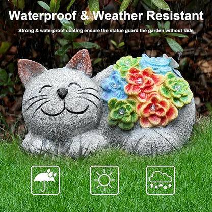 Otdair Solar Cat Decor, Birthday Gifts for Women with Succulent and 7 LED Lights, Christmas Gifts for Mom, Seniors, House Warming New Home Garden Decor for Cat Lover