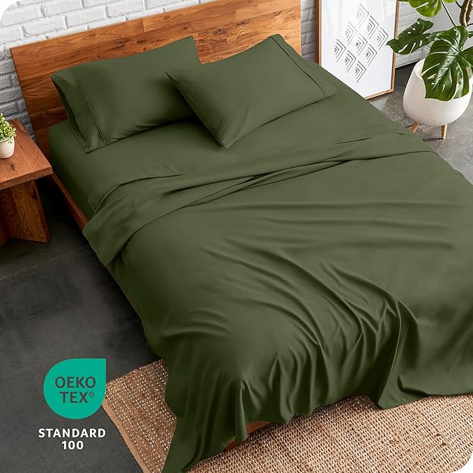 Bare Home Queen Sheet Set - Luxury 1800 Ultra-Soft Microfiber - Double Brushed - Deep Pockets - Easy Fit - 4 Piece Set - Bedding Sheets & Pillowcases (Queen, Cypress)