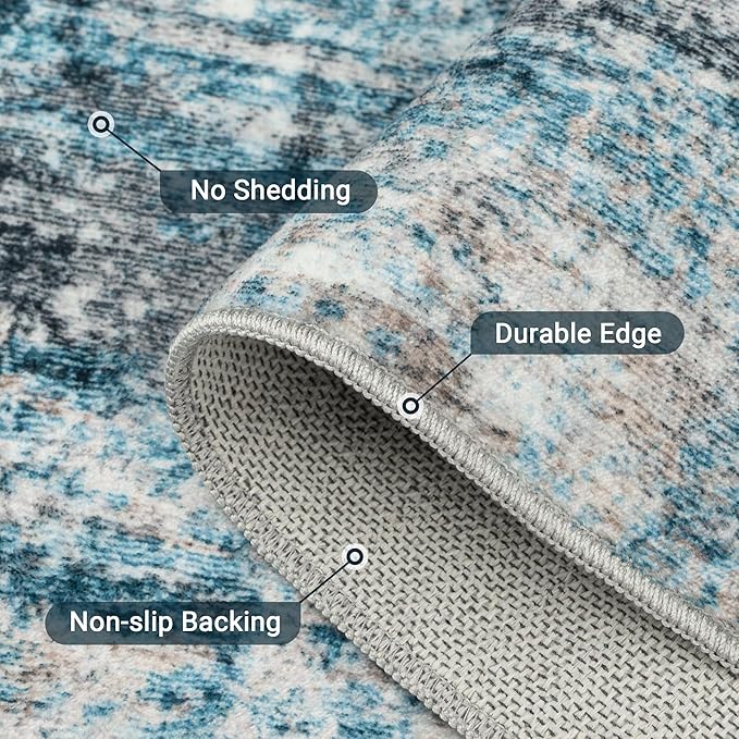 LEPEII 9x12 Area Rug, Modern Abstract Washable Large Rugs for Living Room, Dining Room, Non-Slip Non Shedding Low Pile Home Decor Durable Bedroom Rug-Blue