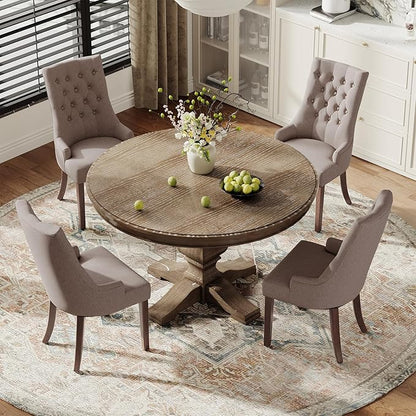 COLAMY Wingback Upholstered Side Dining Room Chairs Set of 6, Fabric Dining Chairs with Tufted Button, Living Room Chairs for Home Kitchen, Taupe