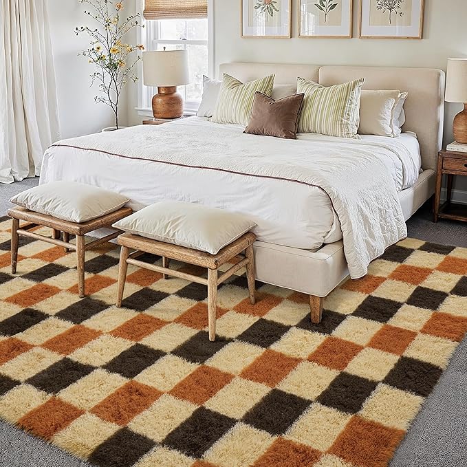 Checkered Rug 5x7 for Living Room, Colorful Modern Shag Rug Super Soft Washable Indoor Fuzzy Carpet Non-Slip Fluffy Rugs for Bedroom Home Aesthetic Decor