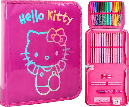 Hello Kitty Sanrio Pencil Case Kids Colored Pencils Markers Kawaii Kuromi Stationery Gifts for Kids (Pink Hello Kitty)