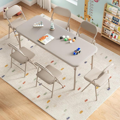 IDEALHOUSE 7 Piece Folding Kids Table and Chairs Set, Children Activity Table and Chairs Set for Dining Room,Daycare,Classrooms
