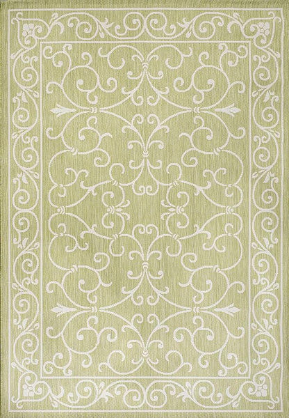 JONATHAN Y Vintage Filigree Indoor Outdoor Area Rug 3X5 Green/Cream, Charleston Textured Weave for Backyard, Patio, Porch, Easy-Cleaning, High Traffic, Pet-Friendly, Non-Shedding (SMB106H-3)