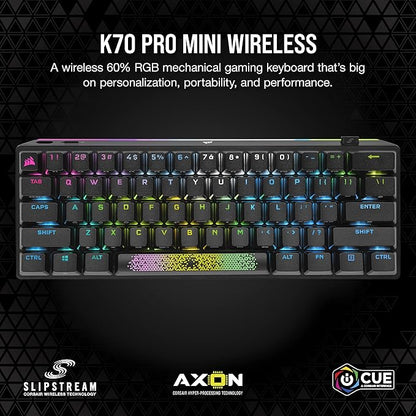 Corsair K70 PRO Mini Wireless RGB 60% (CH-9189010-NA) Mechanical Gaming Keyboard (Fastest Sub-1ms Wireless, Swappable Cherry MX Red Keyswitches) QWERTY, NA Layout - Black (Renewed)