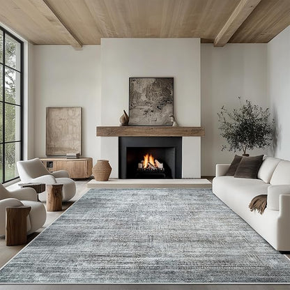 6x9 Area Rug Living Room Rugs - Washable Rug Large Modern Abstract Soft Thin Carpets Indoor Floor No Slip Vintage Carpet for Bedroom Under Dining Table Nursery Home Office Decor Gray Blue