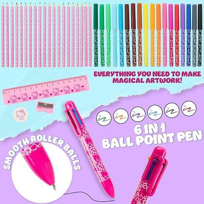 Hello Kitty Sanrio Pencil Case Kids Colored Pencils Markers Kawaii Kuromi Stationery Gifts for Kids (Pink Hello Kitty)