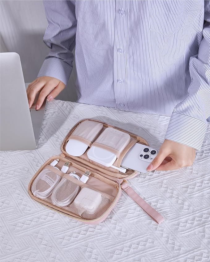 BAGSMART Cord Organizer Travel Cable Organizer Bag Tech Electronic Organizer Travel Case, Travel Essentials for Charger, Cable, Phone, Flash drive, Single Layer - Pink