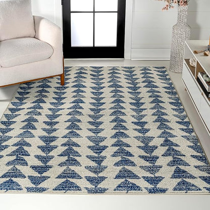 JONATHAN Y Aisha Moroccan Triangle Geometric Cream/Navy Indoor Area Rug, 8x10, Contemporary, Modern, Easy-Cleaning for Living Room, Bedroom, Kitchen, Pet Friendly, Non-Shedding (MOH206D-8)