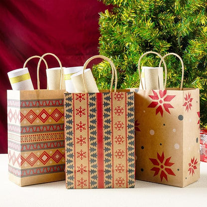 JOYIN 24 PCS Christmas Kraft Gift Bags Xmas Paper Goody Wrap Bags with Durable Handles and Non-Breaking Bottoms for Holidays, Birthdays, Classrooms and Party Favors (8.27 x 5.91 x 3.15)