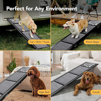 Dog Ramp for Car 71'' X-Long & 17.2" Wide Folding Dog Ramps for Large Dogs with Non-Slip Rug Surface Portable Dog Car Ramp for SUV Car & Truck, Outdoor Dog Ramp Up to 250 LBS