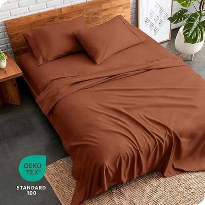 Bare Home King Sheet Set - Luxury 1800 Ultra-Soft Microfiber Queen Bed Sheets - Double Brushed - Deep Pockets - Easy Fit - 4 Piece Set - Bedding Sheets & Pillowcases (King, Terracotta)