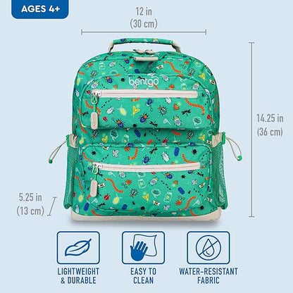 Bentgo Kids Backpack - Lightweight 14” Backpack in Fun Prints for School, Travel, & Daycare, Ideal for Ages 4+, Roomy Interior, Durable & Water-Resistant Fabric, & Loop for Lunch Bag (Bug Buddies)