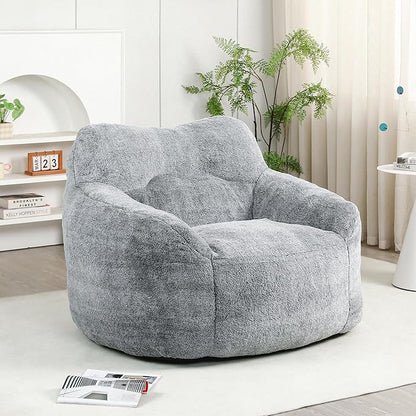 Furniliving Bean Bag Chair, Giant Bean Bag Chair Stuffed Floor Sofa for Adults Comfy Bean Bag Sofa with Back Support, Oversized Bean Bag Couch for Living Room Bedroom Dorm Office, Teddy, Dark Grey