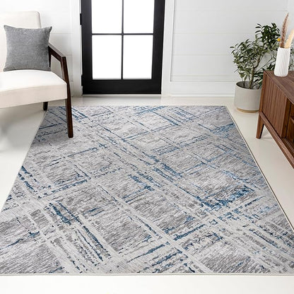 JONATHAN Y Slant Abstract Gray/Blue Indoor Area Rug 4X6 ft, Modern for Living Room, Bedroom, Kitchen, Office, Easy-Cleaning, High Traffic, Pet-Friendly, Non-Shedding SOR201B-4