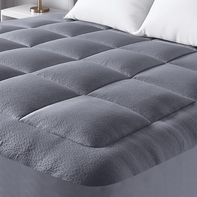 Ultra Soft California King Size Mattress Topper - Viscose Made from Bamboo Pillow Top Mattress Pad for Back Pain Relief - Naturally Cooling for Hot Sleepers, Grey