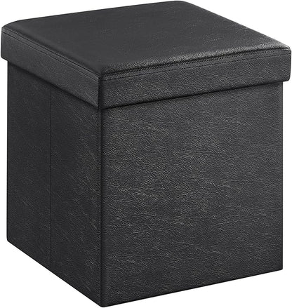 SONGMICS MAZIE Collection - 15 Inches Ottoman with Storage, Footstool, Storage Ottoman, Load 660 lb, for Dorm, Living Room, Bedroom, Synthetic Leather, Black ULSF101