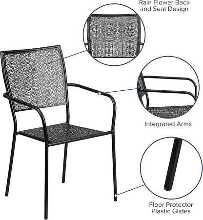 Flash Furniture Oia Commercial Grade 5 Pack Black Indoor-Outdoor Steel Patio Arm Chair with Square Back