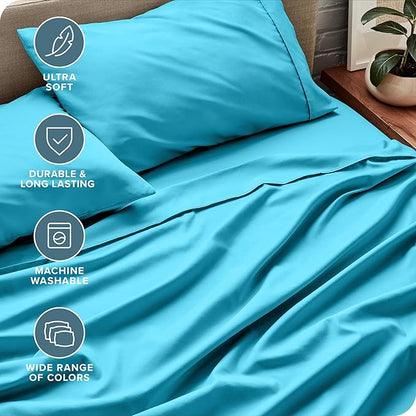 Bare Home Split Head Flex King Sheet Set - 1800 Ultra-Soft Microfiber Bed Sheets - Double Brushed - Deep Pockets - Easy Fit - 4 Piece Set - FlexTop King Bedding (Split Head Flex King, Aqua)