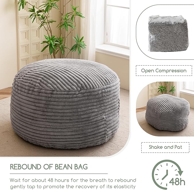 Giant Bean Bag Chair Bed for Adults, Convertible Beanbag Folds from Lazy Chair to Floor Mattress Bed with Machine Washable Cover, Large Floor Sofa Couch with High-Density Foam Filling