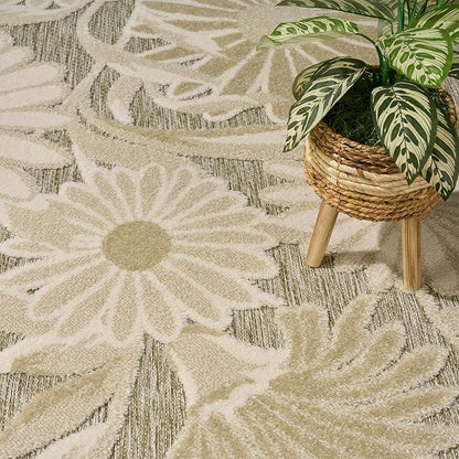 Nourison Home Aloha Ivory Sage 3'6" x 5'6" Area Rug - Easy Clean, Non Shedding, Bed Room, Living Room, Dining Room, Kitchen (4' x 6')