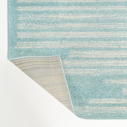JONATHAN Y Khalil Modern Berber Stripe Turquoise/Cream Indoor Area Rug, 8x10, Contemporary, Bohemian, Easy-Cleaning for Living Room, Bedroom, Kitchen, Pet Friendly, Non-Shedding (MOH207D-8)