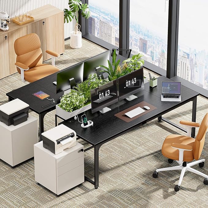 Huuger 63 x 24 inch Desk with Power Outlets & USB-C, Deeper & Thicker Desktop, Robust Metal Tubes, Computer Desk, Heavy Duty Office Desk, Work Gaming Desk, for Home Office, Black