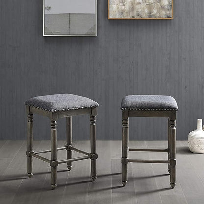 Roundhill Furniture Arnhem Wood Upholstered Counter Height Stools, Set of 2, Gray