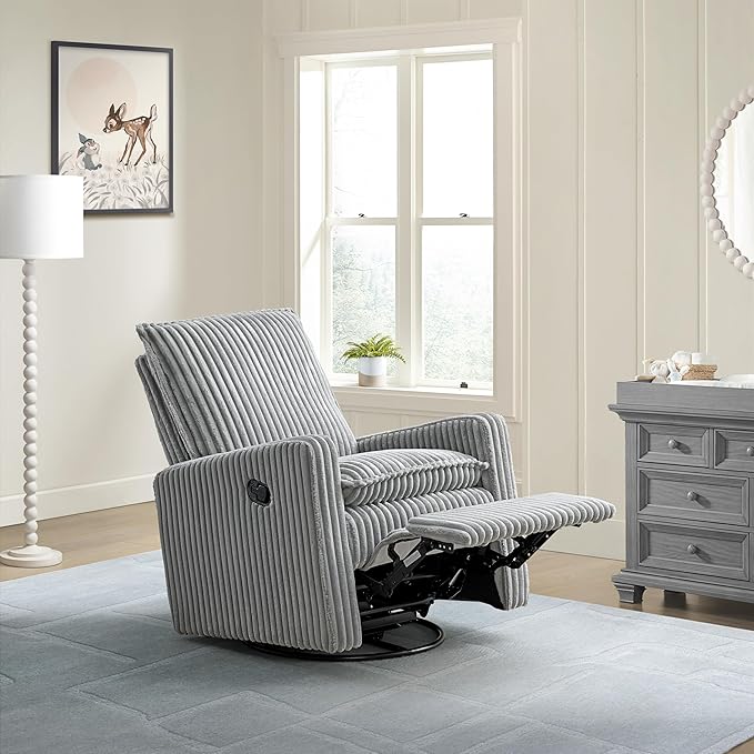 Oxford Baby Uptown Upholstered Swivel Glider and Recliner Nursery Chair - Corduroy, Ash Gray
