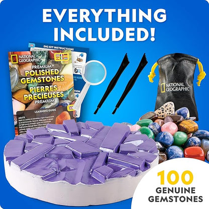 National Geographic Gigantic Gemstone Dig Kit – Excavate 100 Real Gems from a Giant Dig Brick, Gem Mining Kit for Kids, STEM Rock Collection Activity, Includes Tools & Learning Guide