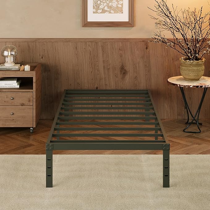 EMODA 14 Inch Twin Bed Frames with Cover Skirt, Heavy Duty Metal Twin Platform Bed Frame No Box Spring Needed, Noise Free, Easy Assembly