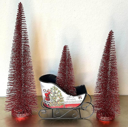 RAZ Imports Set of 3 Bottle Brush Trees – 17”, 14”, 9” Modern Christmas Holiday Winter Décor – Glittery Tabletop Mini Trees for Home Office Shelf Desk Mantel Fireplace Decoration (Red Glittered)