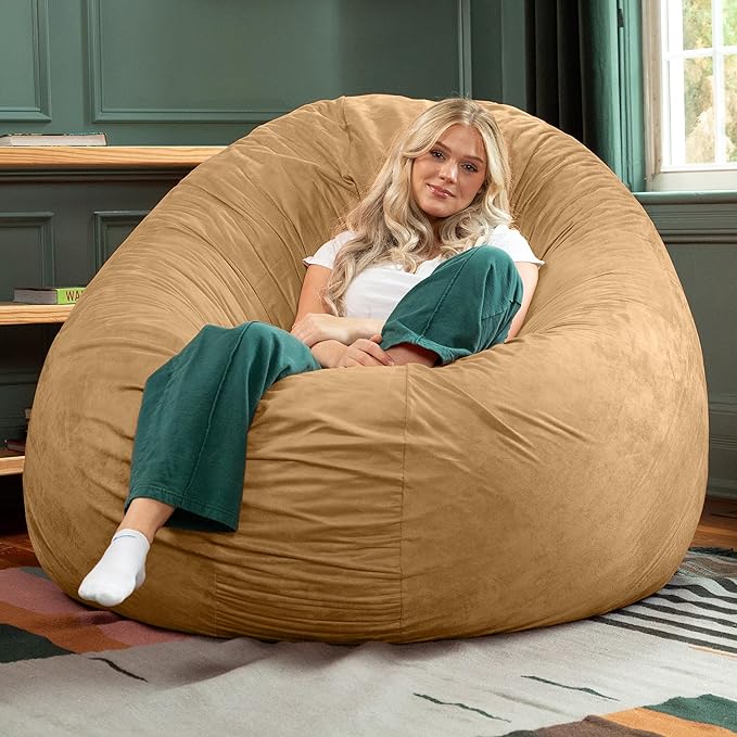 Jaxx 6 Foot Cocoon - 2-in-1 Convertible Bean Bag Bed & Large Bean Bag Chair for Adults, Camel