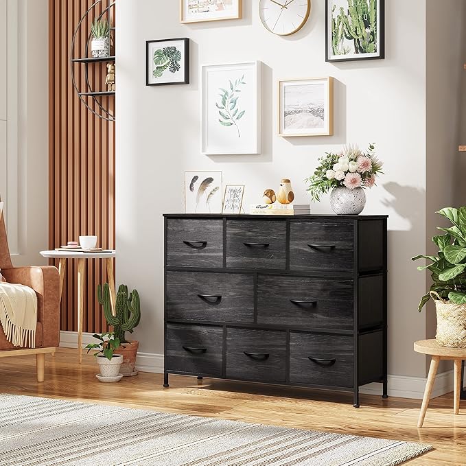 WLIVE 8 Drawer Dresser for Bedroom, Fabric Black Dresser with Large Storage Drawer Unit for Entryway, Chest of Drawers for Living Room