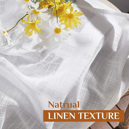 NICETOWN White Linen Sheer Curtains 90" Length, Rod Pocket & Back Tab Window Treatments Semi Sheer Curtain Drapes Privacy with Light Through for Living Room/Bedroom, 104 inch Length Total 2 Panels