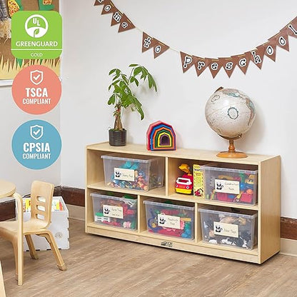 ECR4Kids 5-Compartment Mobile Storage Cabinet, Toddler, Classroom Furniture, Natural