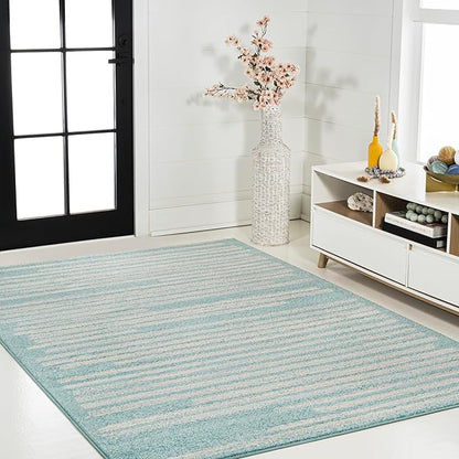 JONATHAN Y Khalil Modern Berber Stripe Turquoise/Cream Indoor Area Rug, 3x5, Contemporary, Bohemian, Easy-Cleaning for Living Room, Bedroom, Kitchen, Pet Friendly, Non-Shedding (MOH207D-3)